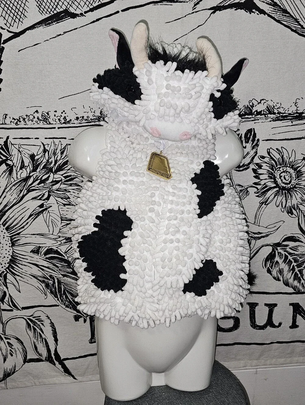 Plush Cow Hooded Kids Costume Dress-up White and Black 3-6 Months